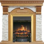 Каминокомплект Dublin - Дуб / Сланец белый с очагом Fobos FX Brass, фото 1