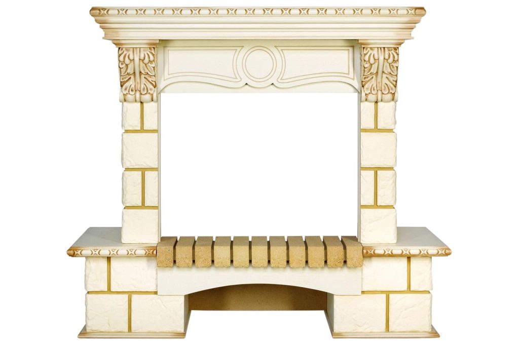 Портал Royal Flame Pierre Luxe угловой - Шампань / Слоновая кость с патиной
